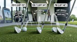 5 - Schéma explicatif du loft et de l'ouverture de face sur des fers de golf pour débutant