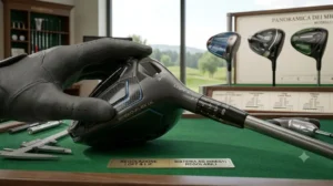 Particolare del meccanismo hosel regolabile per modificare il loft del driver da golf