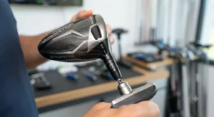 Primo piano della hosel regolabile di un moderno driver da golf per cambiare il loft