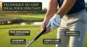 Illustration de la bonne prise en main du grip pour contrôler son swing avec un driver de golf pour débutant