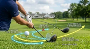 Diagramme montrant la trajectoire de club ideale de l interieur vers l exterieur avec un driver anti-slice.