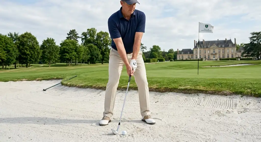 Position a l'adresse avec un sand wedge golf pour sortir un coup de bunker