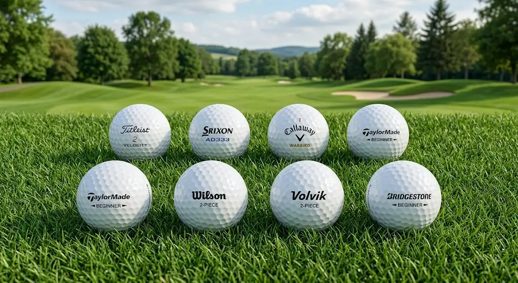 Sélection des meilleures balle de golf débutant disposées sur un green de parcours