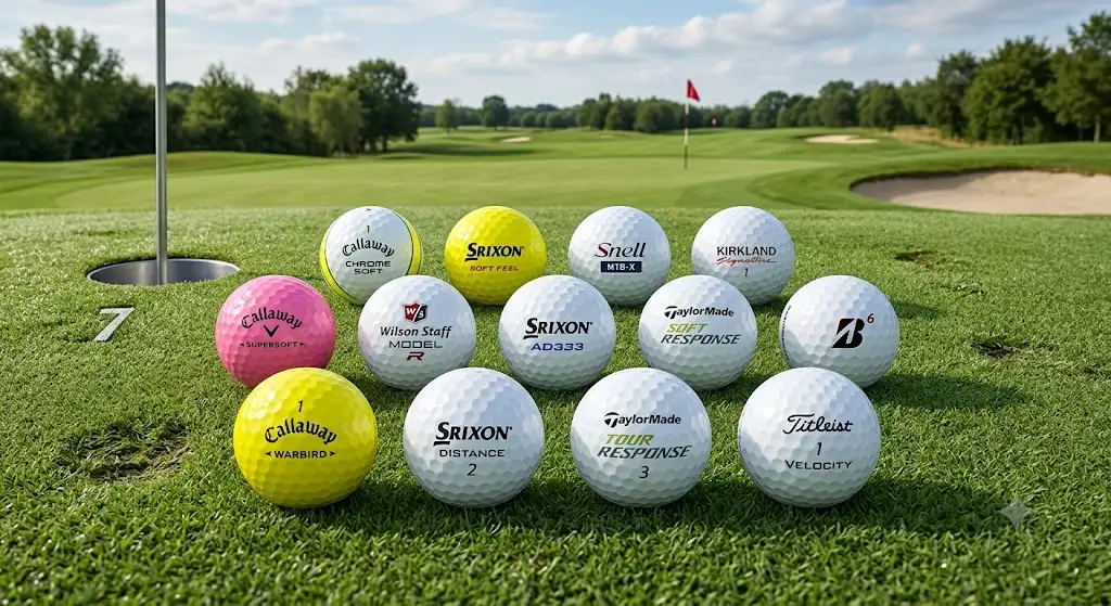Sélection des meilleures balles de golf à moins de 50 euros la douzaine présentées sur un green