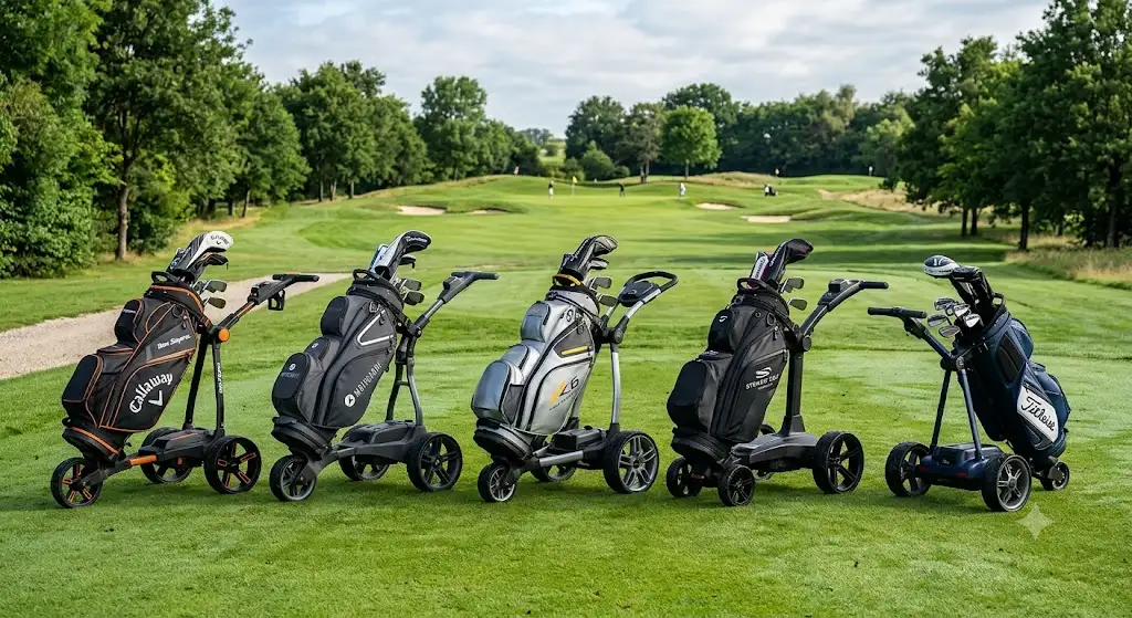 Comparatif des meilleurs chariots électriques de golf à moins de 800 euros avec sac de golf sur le parcours