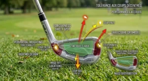 Diagram showing the tolerance to off-center hits of a fers cavité arrière golf iron