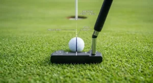 Guida visiva per l allineamento della pallina con la testa del putter da golf verso la buca