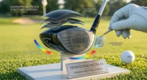 Illustrazione della corona in carbonio e della distribuzione dei pesi di un driver Callaway.