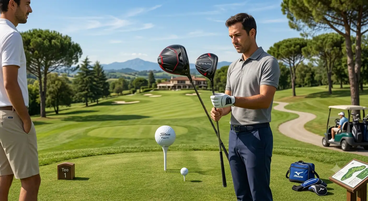 Confronto illustrato tra driver o legno 3 per la scelta della mazza da golf dal tee di partenza.