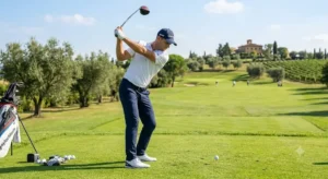Giocatore di golf mentre prova un driver TaylorMade sul campo da golf.