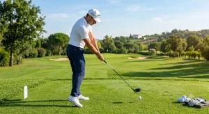 Golfista in fase di swing con un driver Callaway durante una partita di golf.