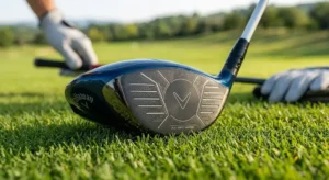 Particolare della faccia di un driver Callaway con tecnologia progettata tramite intelligenza artificiale.