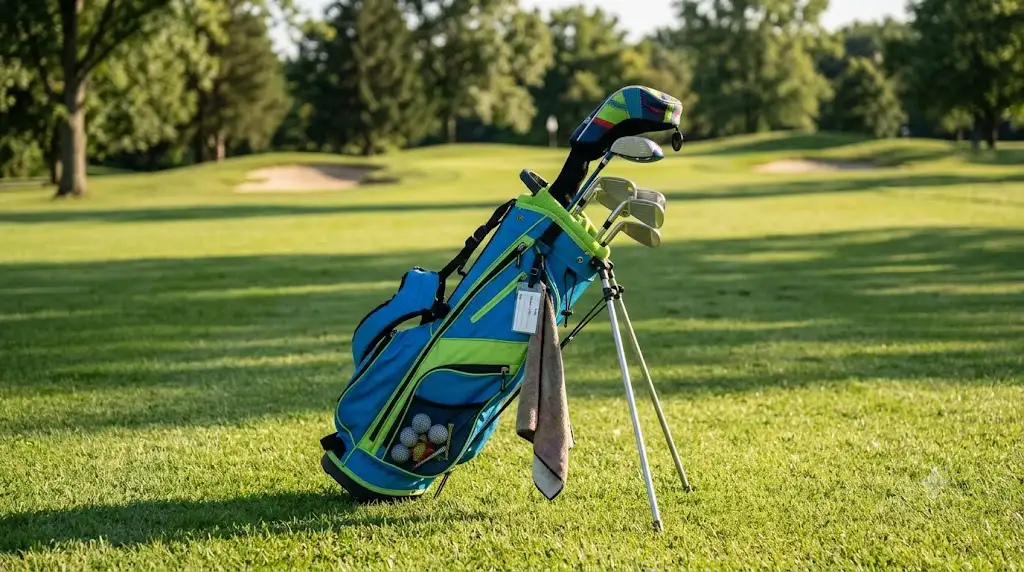Kit complet de clubs de golf pour enfant et junior avec sac trépied léger sur un parcours. (clubs de golf enfant junior)