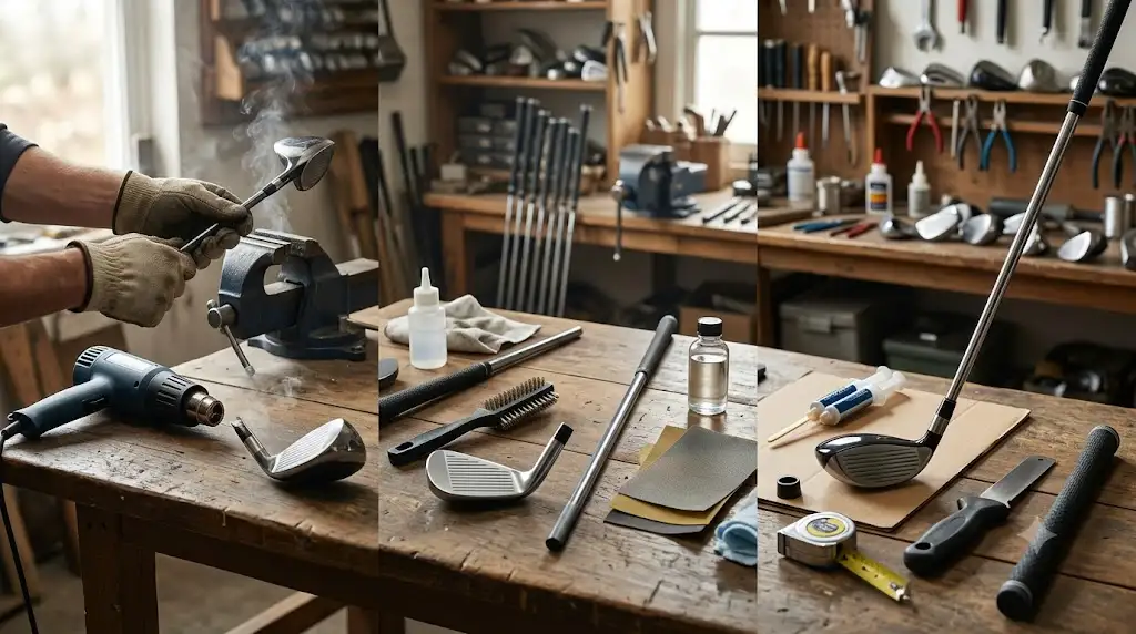 Guide pratique montrant les étapes pour réussir le remplacement d'un shaft de golf cassé ou usé en atelier. (shaft de golf remplacement)