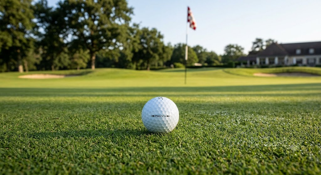 Illustration montrant une balle de golf offrant un contrôle de spin idéal pour les joueurs à faible handicap sur le green. (balle de golf contrôle spin faible handicap)