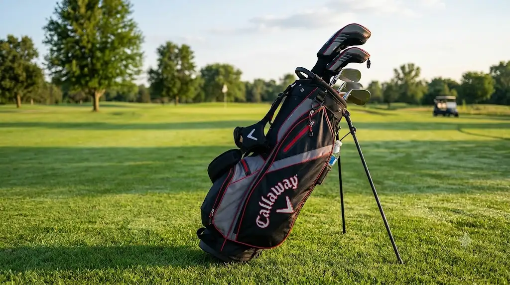 Sac de golf Callaway trépied léger posé sur le fairway d'un parcours de golf