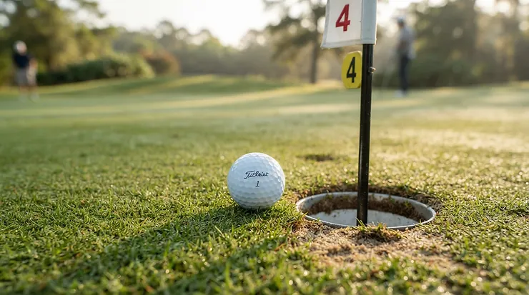 Giocatore esperto che testa le palline da golf basso handicap con elevato controllo vicino alla buca
