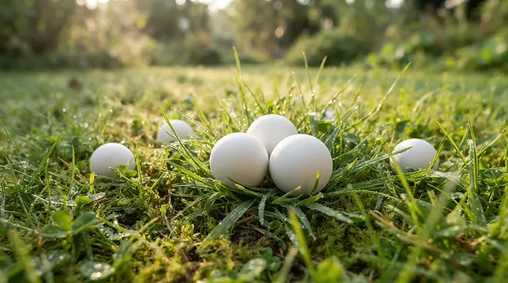 Primo piano di palline da golf tour performance posizionate sul green di un campo da golf in Italia